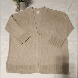 J. Jill (PURE JILL) Neutral Tan Single-Button- 3/4 Sleeve  Cardigan-Size Medium